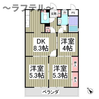 西武池袋線 小手指駅 徒歩10分 3階建 築38年の間取り写真