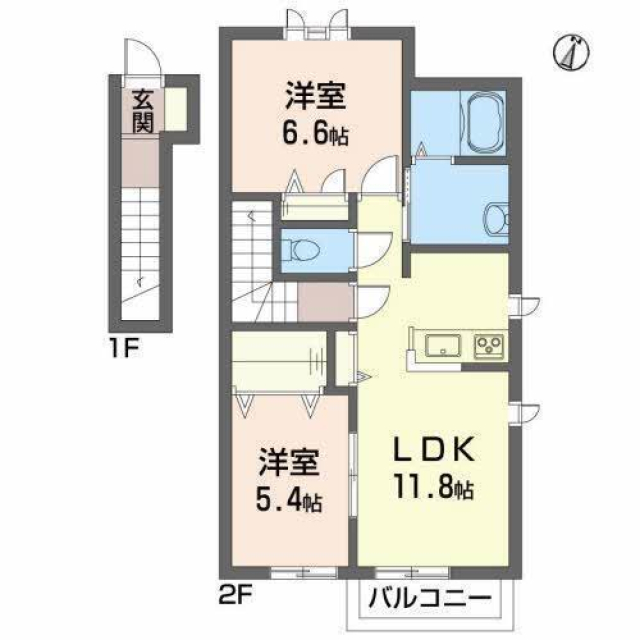 東温市田窪のアパートの間取り