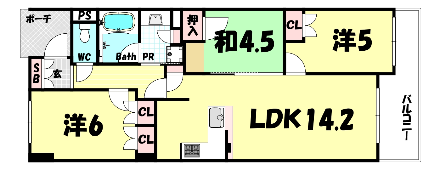 神戸市中央区浜辺通のマンションの間取り