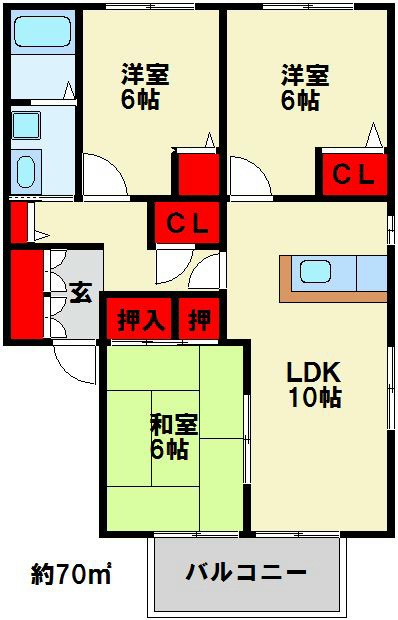 北九州市小倉北区熊谷のアパートの間取り