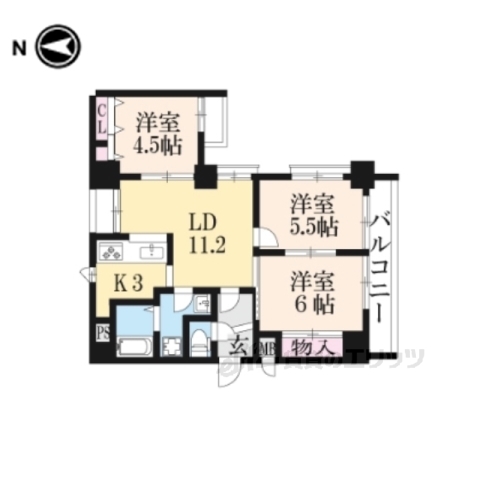 京都市中京区小結棚町のマンションの間取り