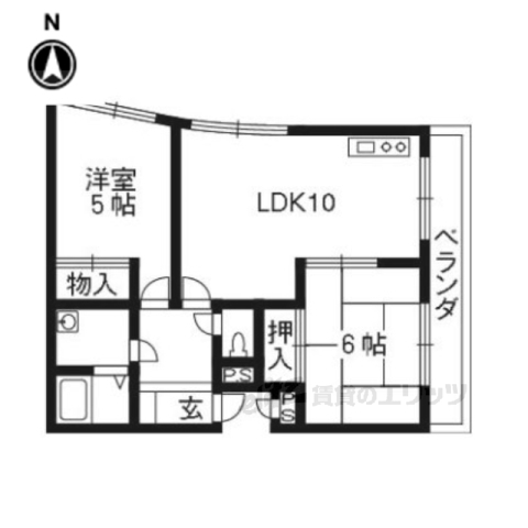 京都市右京区嵯峨野芝野町のマンションの間取り