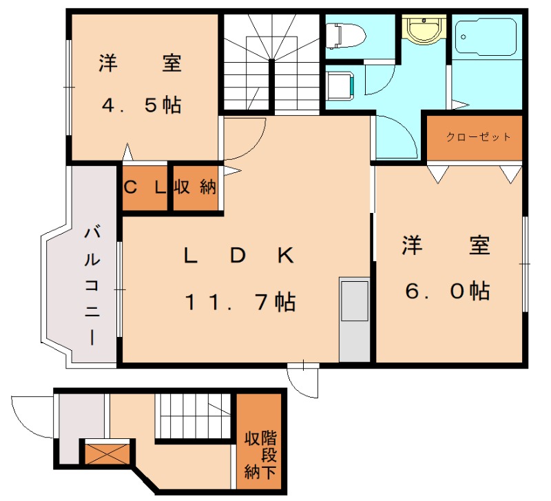 福津市福間南のアパートの間取り