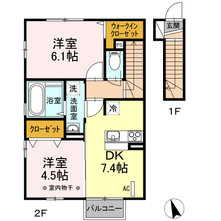 郡山市安積町日出山のアパートの間取り