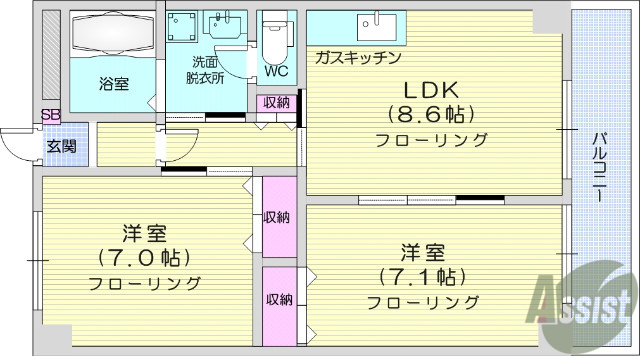 仙台市青葉区落合のマンションの間取り