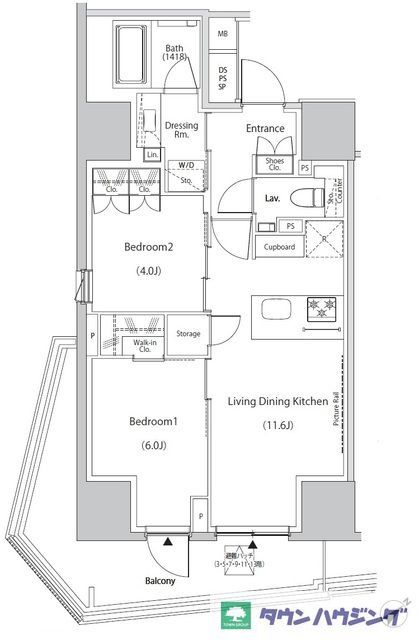 新宿区市谷田町のマンションの間取り