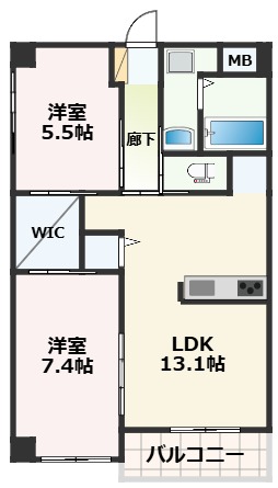 熊本市南区近見のマンションの間取り