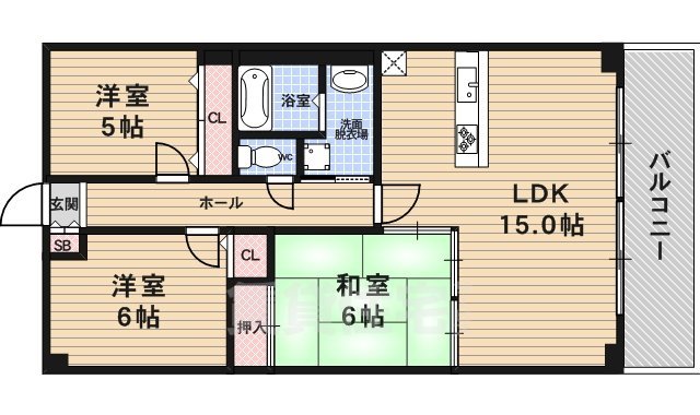 京都市右京区常盤山下町のマンションの間取り