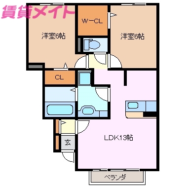 津市河芸町中別保のアパートの間取り