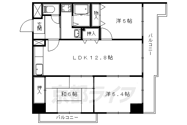 京都市山科区椥辻東潰のマンションの間取り