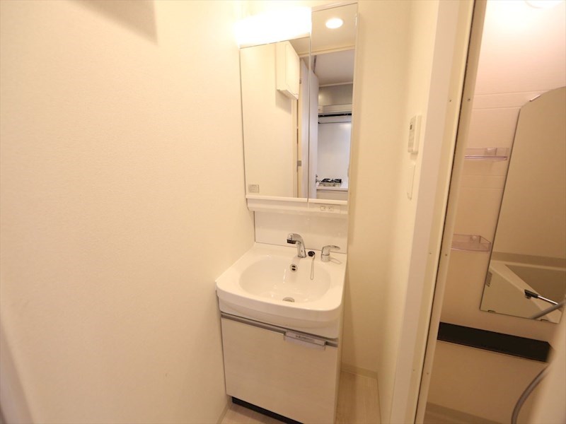 洗面設備　脱衣所　独立洗面台（シャンプードレッサー付）収納スペース有