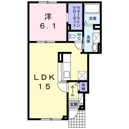 滝川市大町6丁目1LDKアパートの間取り