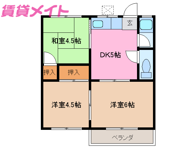 松阪市久保町のアパートの間取り