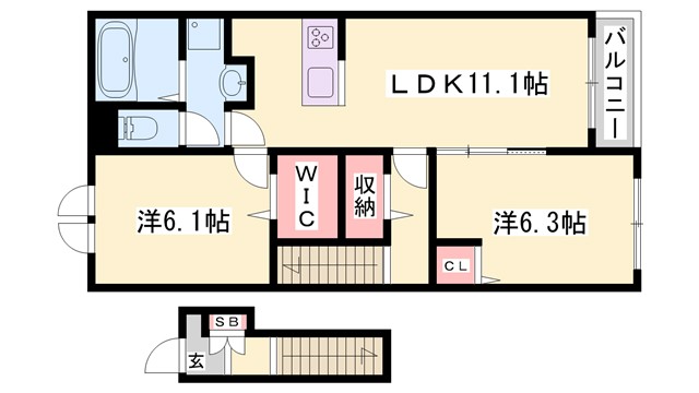 メゾングレーヌ東出Bの間取り