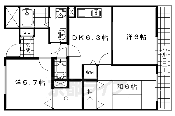 近鉄京都線 木津川台駅 徒歩12分 3階建 築29年の間取り写真