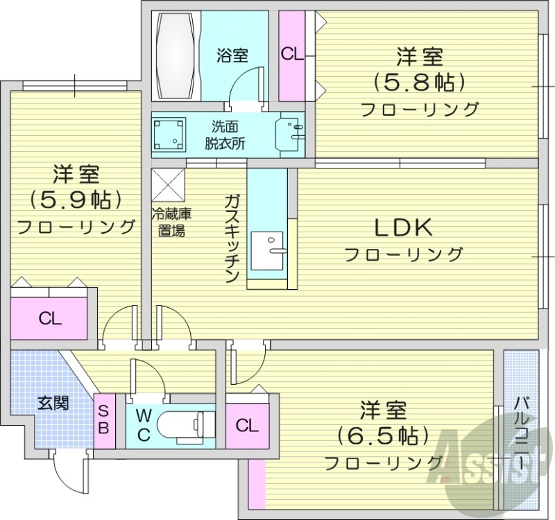 【メニーズコート北園プレミアの間取り】