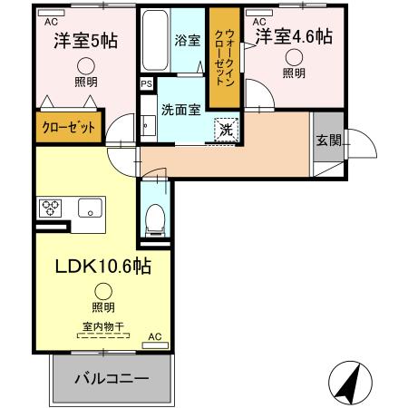 熊本市東区長嶺東のアパートの間取り