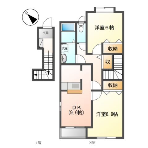 加古川市野口町二屋のアパートの間取り