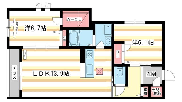 奈良市三条桧町のアパートの間取り