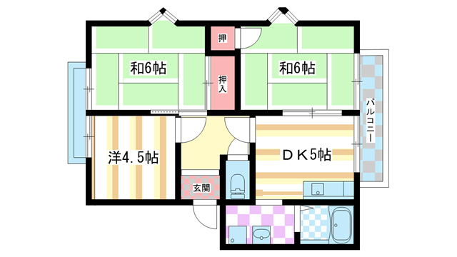 奈良市左京のアパートの間取り