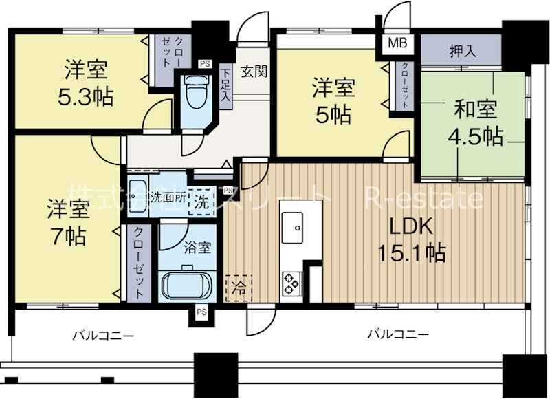 福岡市博多区神屋町のマンションの間取り