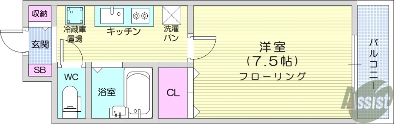 仙台市若林区二軒茶屋のマンションの間取り