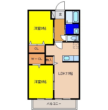 熊本市西区島崎のアパートの間取り