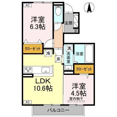 【松山市朝生田町のアパートの間取り】