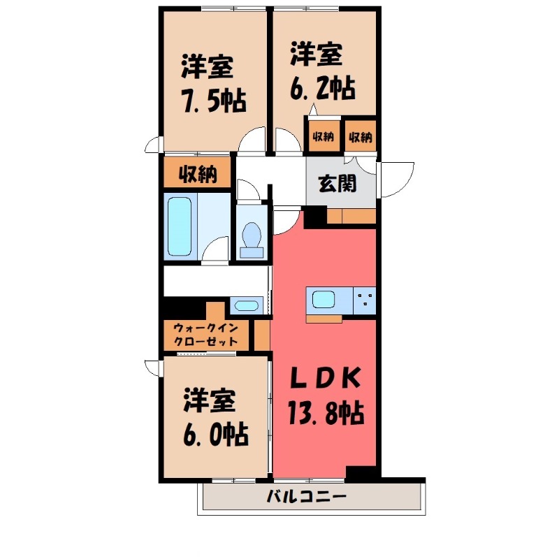 小山市西城南のアパートの間取り