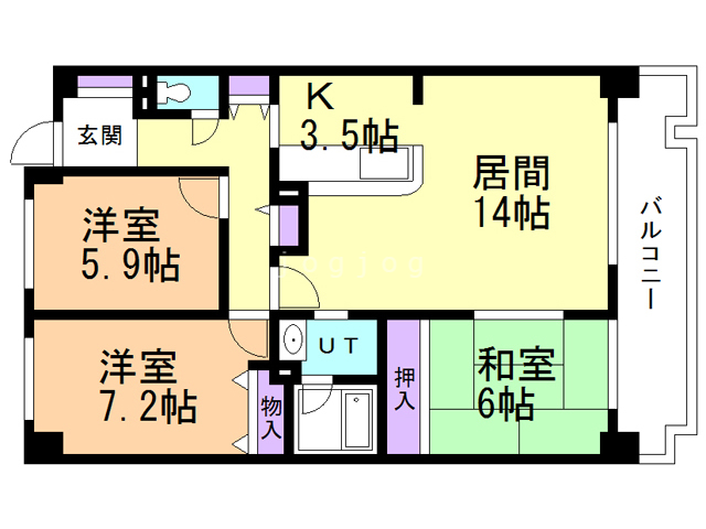 札幌市白石区東札幌五条のマンションの間取り