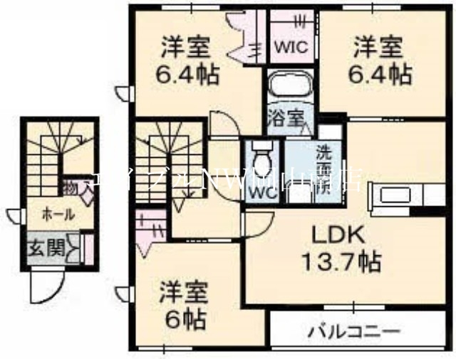 倉敷市茶屋町のアパートの間取り