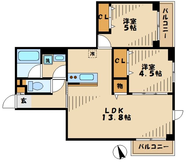 稲城市東長沼のマンションの間取り