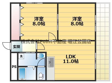 地下鉄御堂筋線 なんば駅 徒歩9分 10階建 築47年の間取り写真