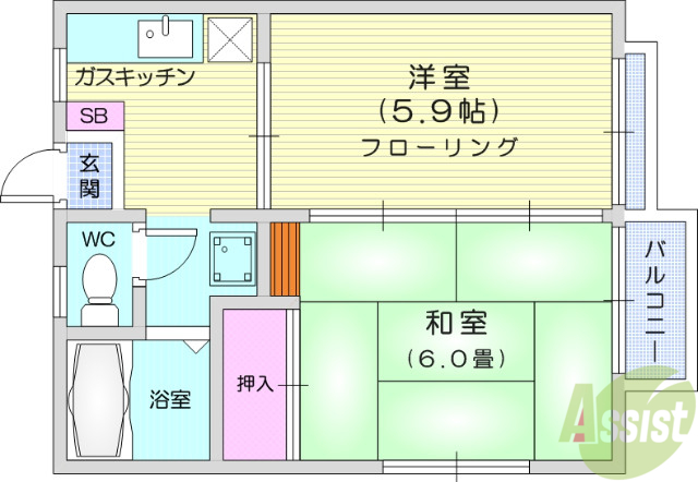 仙台市青葉区高松のアパートの間取り