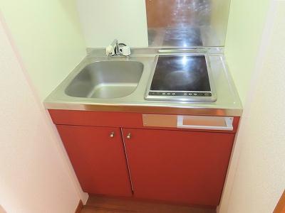 キッチン　2口の電気コンロまたはIHコンロとなります