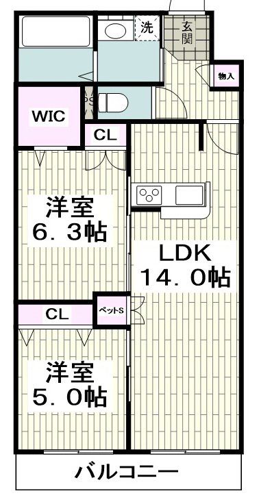 茅ヶ崎市中海岸のマンションの間取り