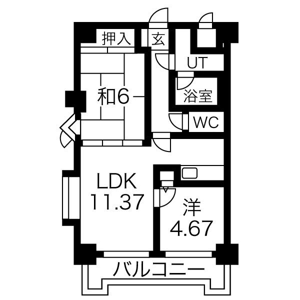 札幌市中央区南十二条西のマンションの間取り