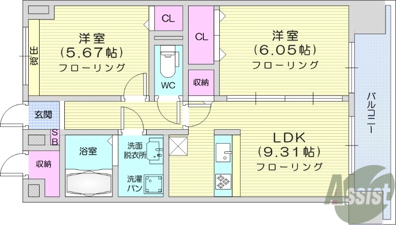 仙台市宮城野区高砂のマンションの間取り