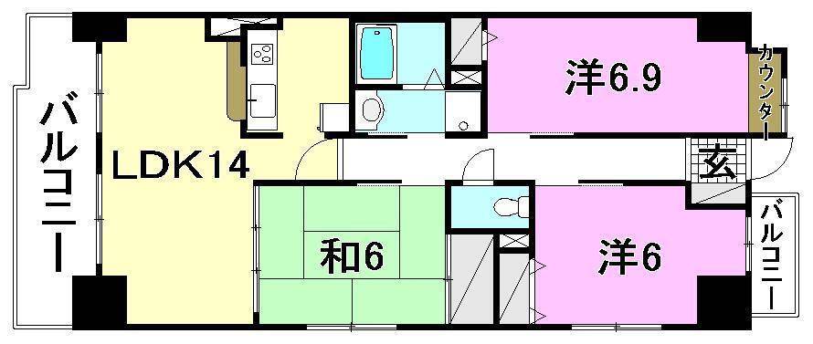 松山市来住町のマンションの間取り