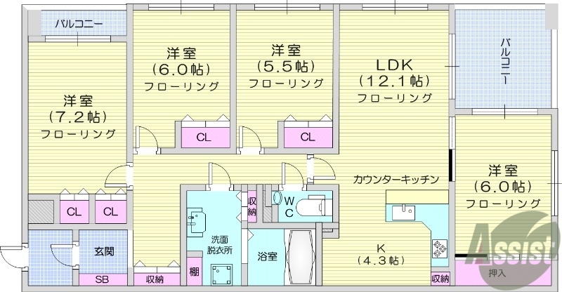 仙台市青葉区錦町のマンションの間取り