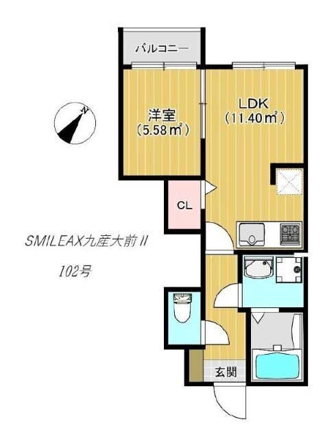 福岡市東区下原のアパートの間取り