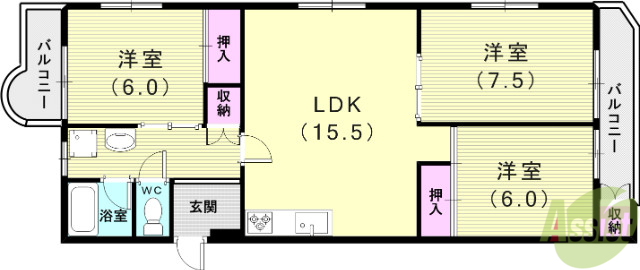 神戸市垂水区高丸のマンションの間取り