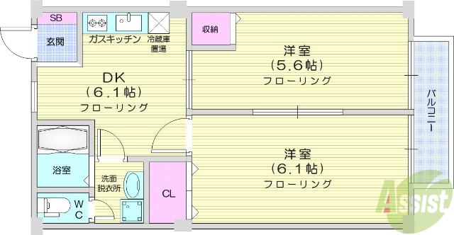 仙台市青葉区上愛子のアパートの間取り