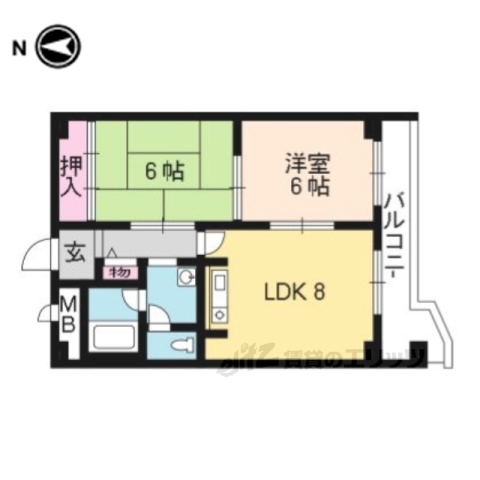 京都市山科区竹鼻竹ノ街道町のマンションの間取り