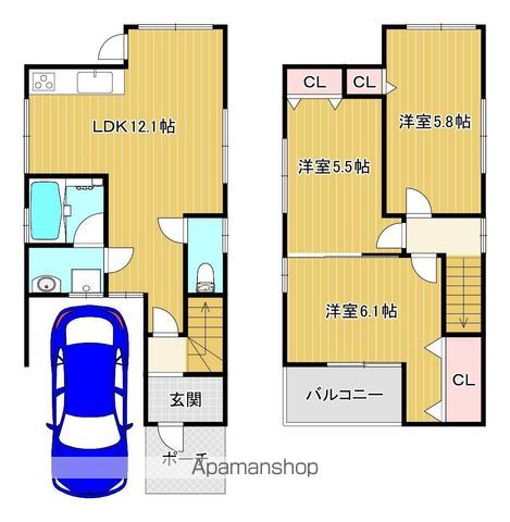 近鉄京都線 小倉駅 徒歩10分 2階建 築7年の間取り写真