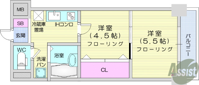 【仙台市宮城野区新田のマンションの間取り】