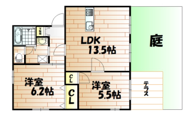 岡山市中区西川原のアパートの間取り