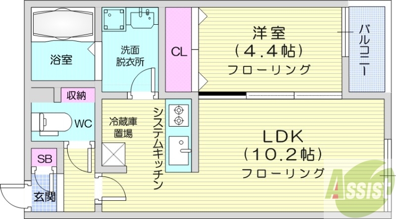 【札幌市北区北三十五条西のマンションの間取り】