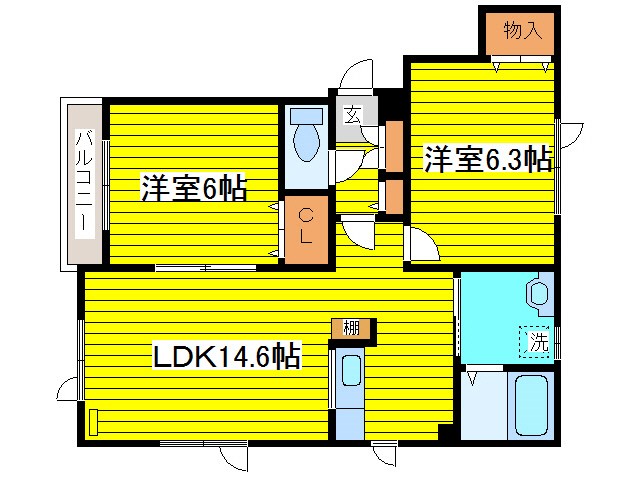 札幌市東区北二十二条東のアパートの間取り