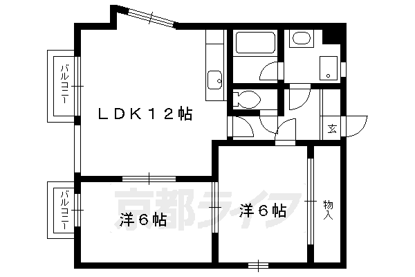 京都市北区紫竹牛若町のマンションの間取り